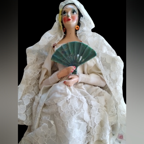 Vintage 1950's Mid Century Modern Composition Mexican Bridal Doll Moving Arms - Picture 2 of 7